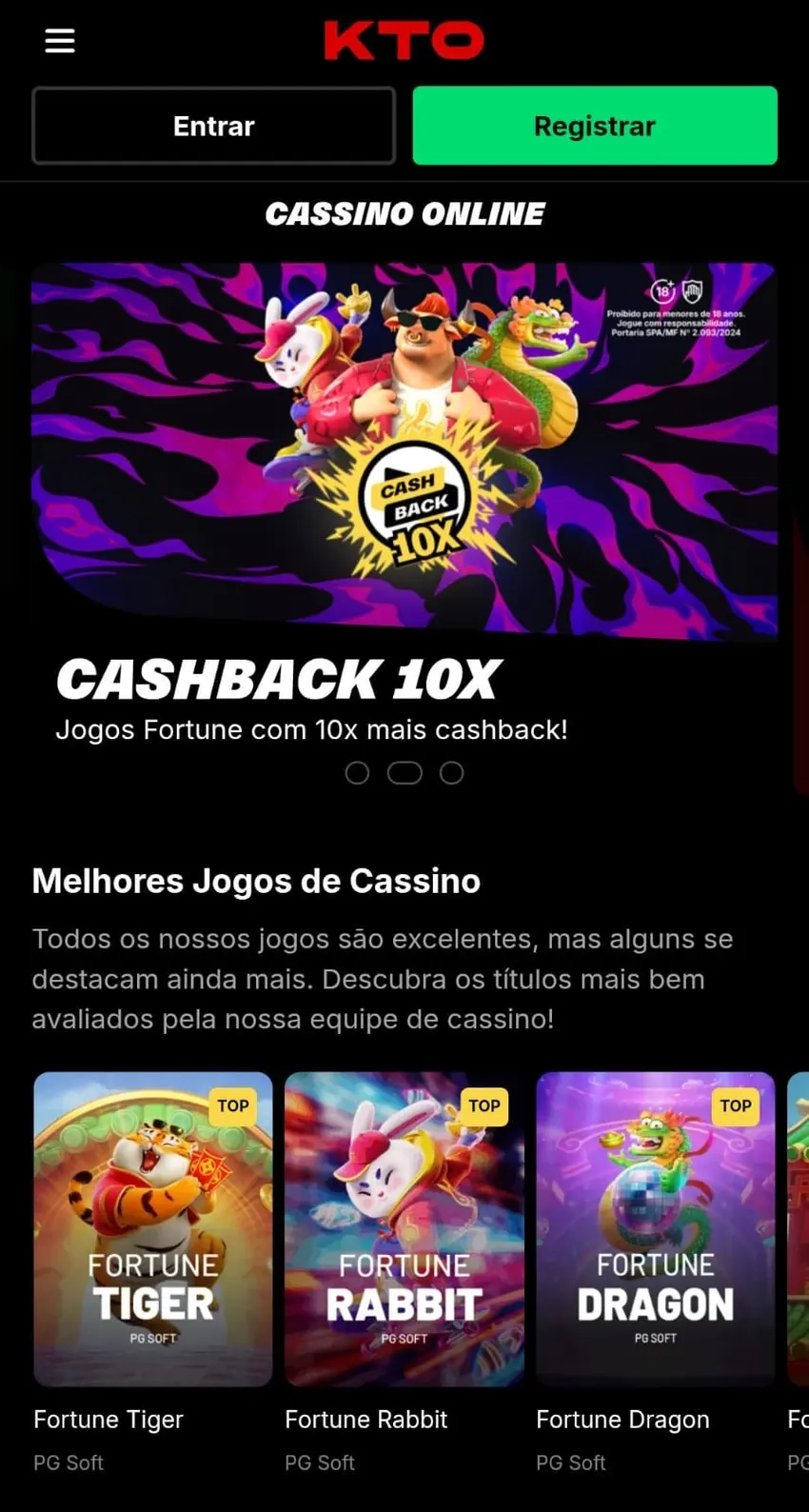 2. KTO: cashback sem rollover – melhores cassinos online